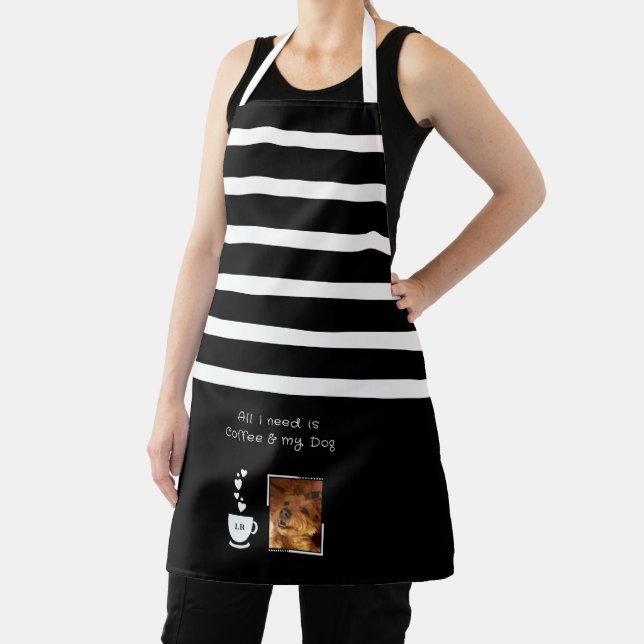 Tablier 1 photo dog coffee lover stripes black white (Insitu)