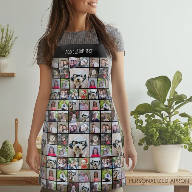 Tablier 21 Grille de collage photo partout avec nom noir (Personalized Apron)