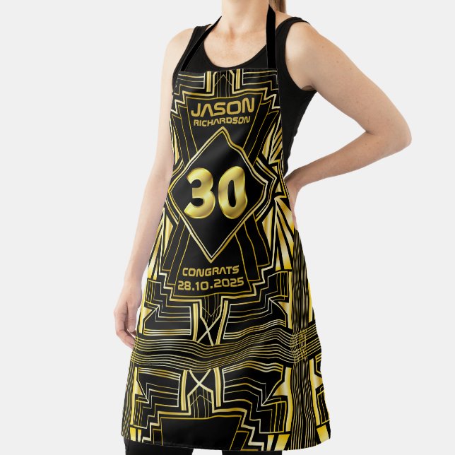Tablier 30e anniversaire Art Déco Gold Black Great Gatsby (Insitu)