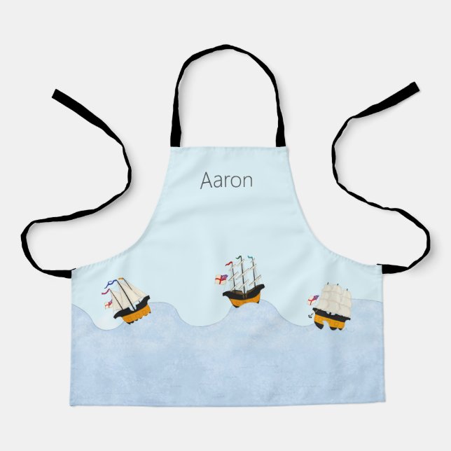 Tablier 3 navires naviguant sur des vagues roulantes Perso (Recto)