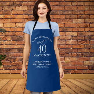 Tablier 40th Birthday Ajouter le nom Elegant Blue and Whit