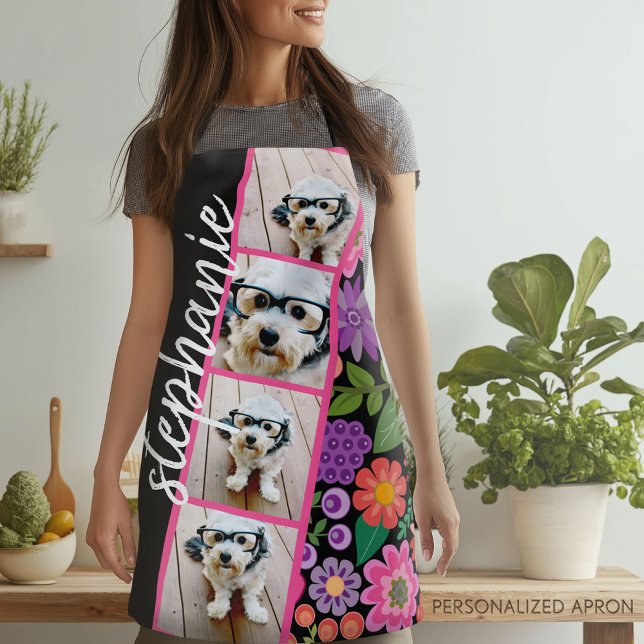Tablier 4 Bande de film photo - Nom du script Fleurs funky (Personalized Apron)