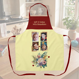 Tablier 4 photos petits-enfants floral bordeaux
