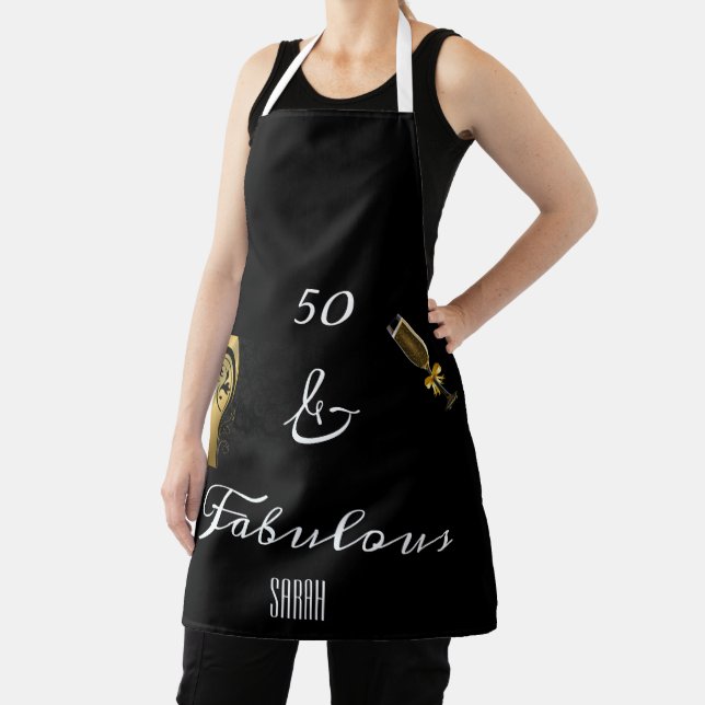 Tablier 50 et Fabulous Black Gold Anniversaire Nom (Insitu)