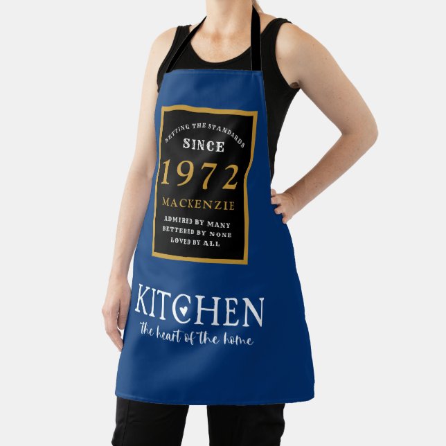 Tablier 50e anniversaire 1972 Nom Elégant Black Gold Blue (Insitu)