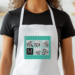 Tablier 5 Photo Collage Monogramme - Vert Emeraude et Noir