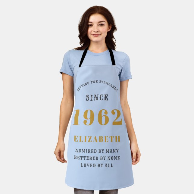 Tablier 60e anniversaire 1962 Elégant Gold Blue Grey (Porté)