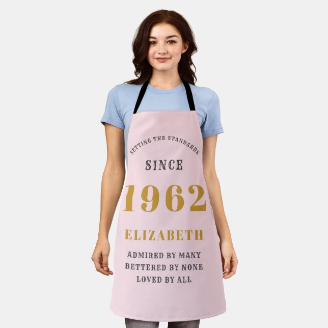 Tablier 60e anniversaire 1962 Elégant Gold Rose Grey (Porté)