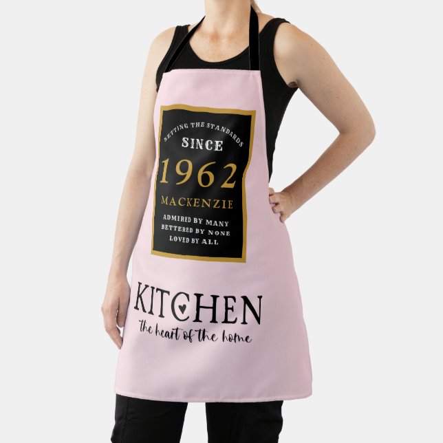 Tablier 60e anniversaire 1962 Nom Elégant Black Gold Rose (Insitu)