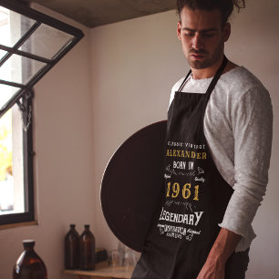 Tablier 60e anniversaire personnalisé Né en 1961 Noir Vint