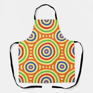 Tablier 60s Motif géométrique circulaire rétro. Rouge, ver