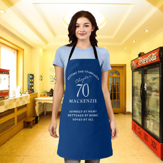 Tablier 70th Birthday Ajouter le nom Elegant Blue and Whit