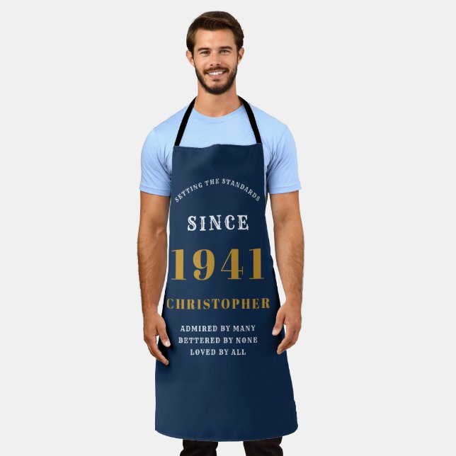 Tablier 80e anniversaire Né 1941 Blue Gold Man's (Porté)