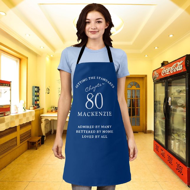 Tablier 80th Birthday Ajouter le nom Elegant Blue and Whit (Créateur téléchargé)