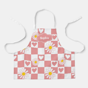 Tablier à carreaux rose personnalisé