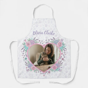 Tablier à coeur floral avec photo et nom personnal