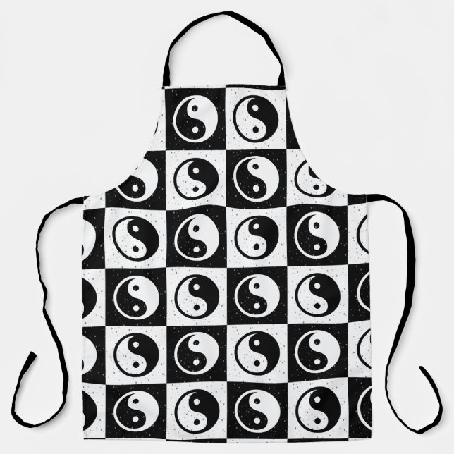 Tablier À damiers blanc noir Yin-yang Zen Block Imprimer (Recto)