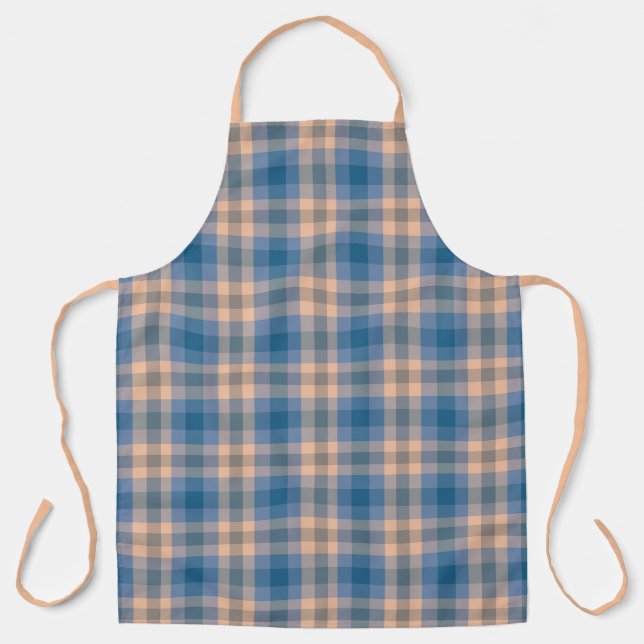 Tablier à damiers Plaid Beige Bleu Gris Et Pêche (Recto)