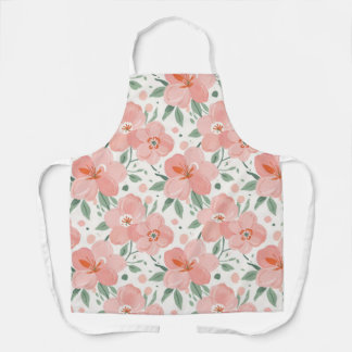 Tablier à fleurs couleur eau plate en pêche