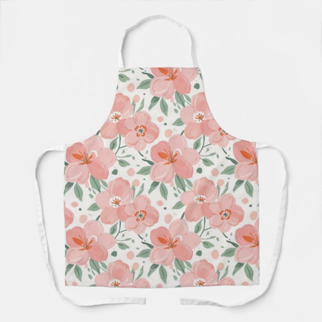 Tablier à fleurs couleur eau plate en pêche (Recto)