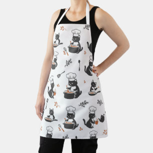 Tablier à motif chat chef mignon noir et blanc