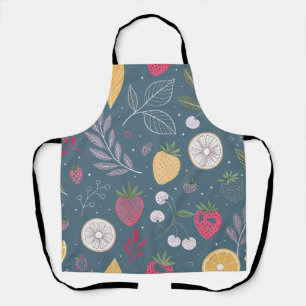 Tablier à motif de fruits bleu profond