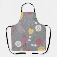 Tablier à motif de fruits gris