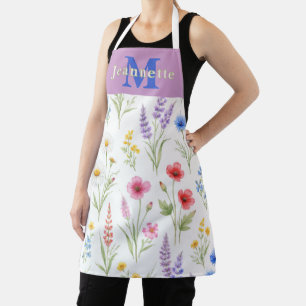 Tablier à motif monogramme personnalisé à fleurs s