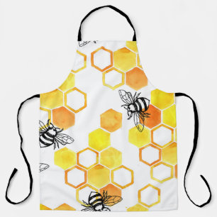 Tablier Abeilles de miel : Motif d'aquarelle jaune