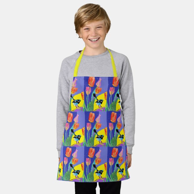 Tablier Abstrait Blue Wren Australian Bird Bird Apron (Porté)