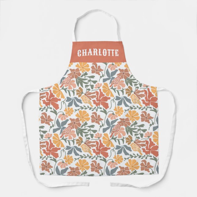Tablier Abstrait Floral & Oiseaux Mid Century Nom moderne (Recto)