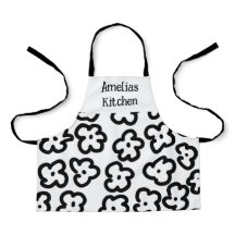 Tablier Abstrait moderne Floral noir et blanc