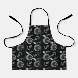 Tablier Abstrait monochrome pomme feuilles noir gris