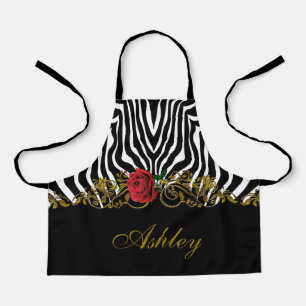 Tablier Abstraite Fleur Zèbre Rouge Noir Blanc Or