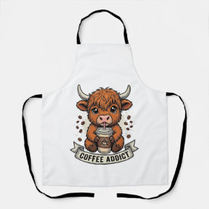 Tablier Accro au café Vache des Highlands Mignonne Gravure