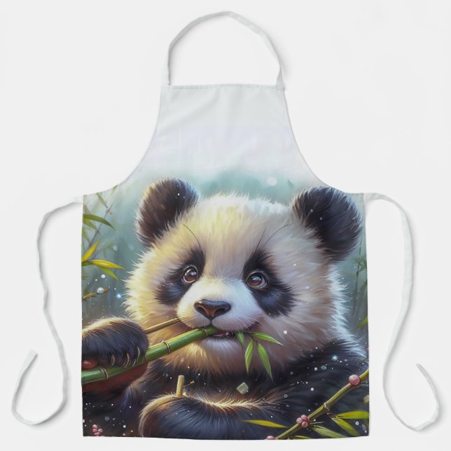 Tablier Adorable Ours De Panda Mangeant Bambou (Recto)