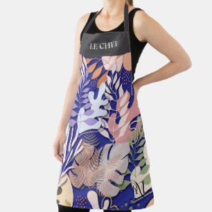 Tablier Adulte : Feuilles Abstraits (bleu) et barre de tex