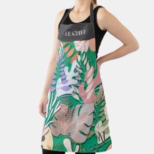 Tablier Adulte : Feuilles Abstraits (vert) et barre de tex