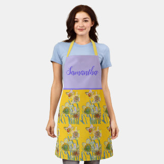 Tablier affodiaque Aquarelle Fleur Jaune Lilac Floral