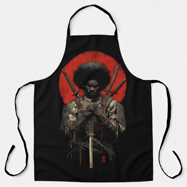 Tablier Afro Samurai Warrier Apron - Bold Red Sun Japonais (Recto)