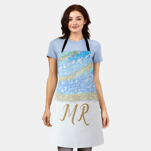 Tablier agate bleu or parties scintillant étincelle monogr