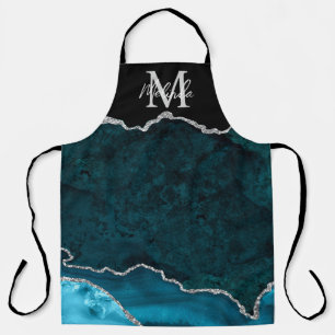 Tablier Agate Marbre Bleu Turquoise et Argent