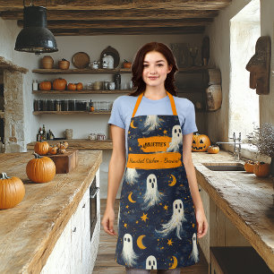 Tablier Aire d'Halloween bleu marine avec fantômes, étoile