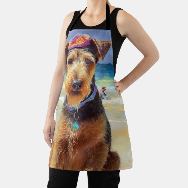 Tablier Airedale sur la plage, cadeau d'été pour les amour (Insitu)