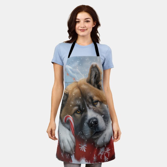 Tablier Akita Chien Festive de Noël (Porté)
