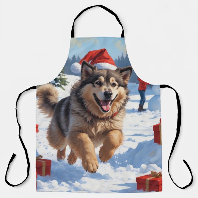 Tablier Alaskan Malamute Noël Festive Scène de neige (Recto)