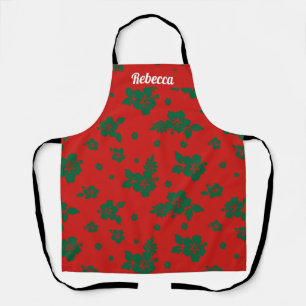 Tablier Aloha Hawaii Green sur le Motif de Noël rouge