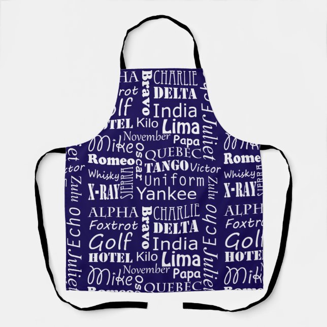 Tablier Alphabet phonétique Imprimer bleu et blanc (Recto)