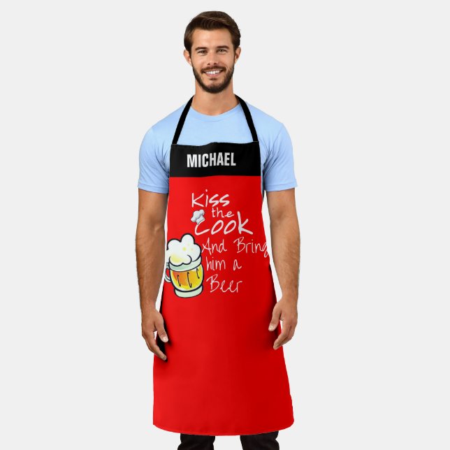 Tablier Amateur de bière Apron, Funny Kiss The Cook Chef (Porté)