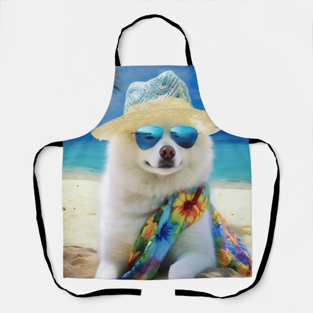 Tablier American Eskimo on Beach, cadeau d'été pour amoure (Recto)
